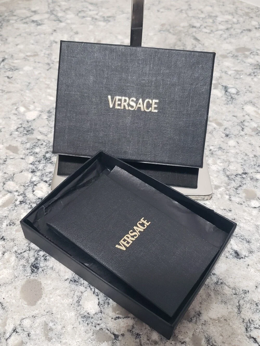 Versace Burgundy Quilted Leather Gold Medusa Card Case Holder NIB